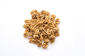 Dry walnuts on white background. Love healthy raw food. 