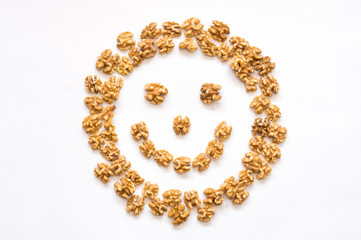 Dry walnuts on white background. Love healthy raw food. 