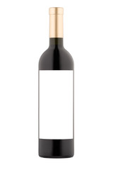 Red wine bottle isolated with blank label for your text or logo
