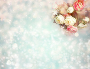 spring background of flowering peonies and leaves