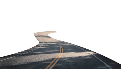 Winding asphalt road with yellow symbol and sunlight © Mumemories