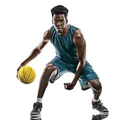 Gordijnen african basketball player young man isolated white background © snaptitude