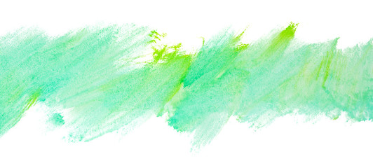 Saturated green watercolor stripe with texture background.