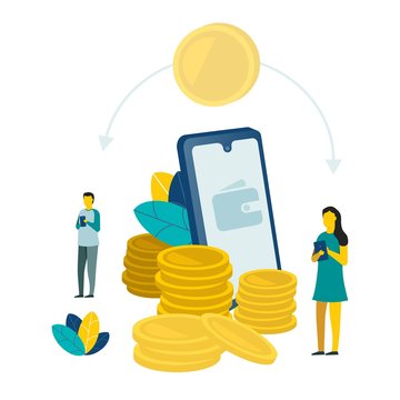 People and Money wallet smartphone conis transfer illustration