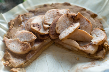 Apple pie with apple slices. Food background 