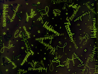 black blurred background chaotic words