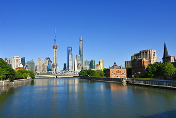 Fototapeta na wymiar Modern landmark buildings on the skyline of Shanghai, China