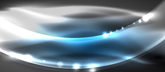 Abstract background. Shiny design neon waves with light effects, techno trendy design. Vector Illustration For Wallpaper, Banner, Background, Card, Book Illustration, landing page