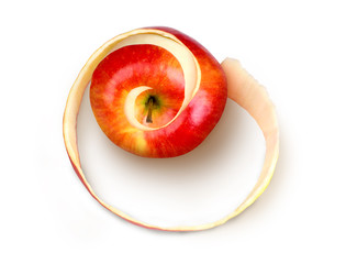 RW5 peeled apple with peel on a white background