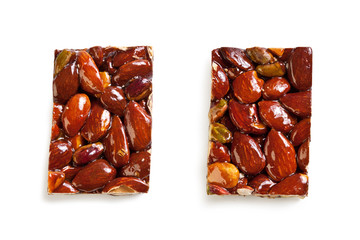 Sicilian Nougat Almonds and Pistachio isolated on white background