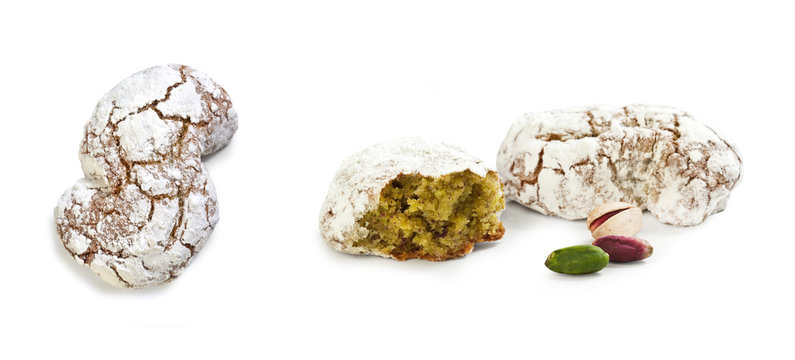 Sicilian Almond Cookies, Pistachio Flavour - "Pasta di Mandorla" - Isolated on White Background