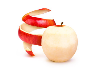 RW7 peeled apple with peel on a white background