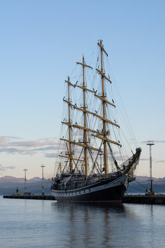 Russian tall ship Pallada in the port of Ushuaia, Argentina