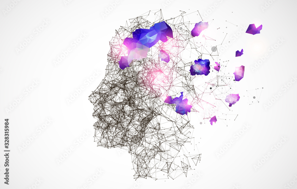 Poster Artificial Intelligence concept.  Creative brain concept background. Vector science illustration.