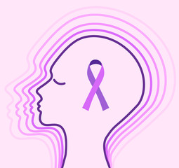 Human face and purple ribbon as a symbol of epilepsy awareness day