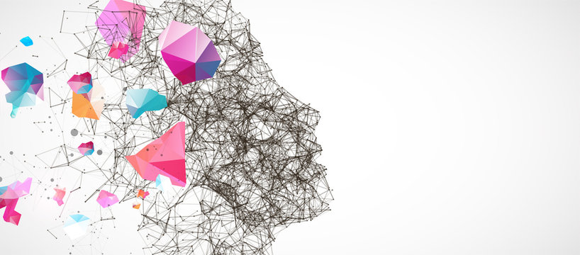 Artificial Intelligence concept.  Creative brain concept background. Vector science illustration.