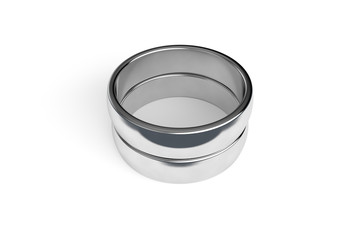3D Rendering Two Realistic Couple Silver or White Gold Wedding Ring