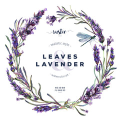 Watercolor Lavender and Dragonfly Floral Wreath © Inna Sinano