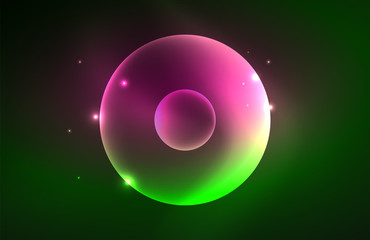 Neon shiny transparent glowing circles with light effects. Techno futuristic vector abstract background For Wallpaper, Banner, Background, Card, Book Illustration, landing page