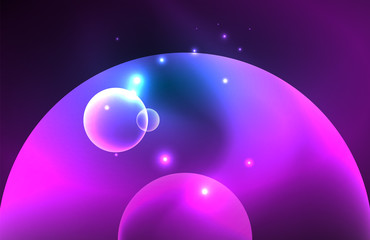 Neon shiny transparent glowing circles with light effects. Techno futuristic vector abstract background For Wallpaper, Banner, Background, Card, Book Illustration, landing page