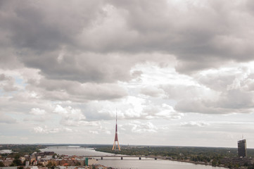 River Daugava with bridge and city skyline in the background