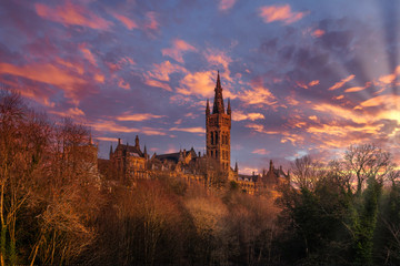 Majestic Towers of the University of Glasgow in Late Evening Sun.