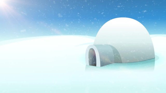 Cartoon North Pole Background With Lodestar/ 4k animation of a winter north pole background with igloo in the snow