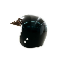 Helmet for a motorcycle, life safety accessory, black with a plastic visor and leather inside. Isolate on a white background, side view. Photorealistic 3D render.