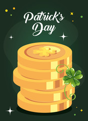 saint patrick day with coins and decoration vector illustration designicon