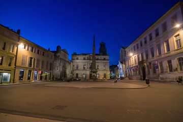 Fototapeta na wymiar Night view of the Republic Square, in Arles, France.