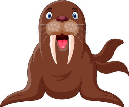 Cute cartoon walrus happy a smile Stock Vector | Adobe Stock