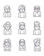 Isolated people avatars line style icon set vector design