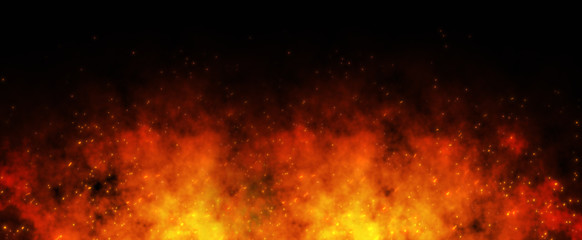 Fire ember particles over  black background. Fire sparks background. Abstract dark glitter fire particles lights.