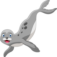 A Cute cartoon seal swimming