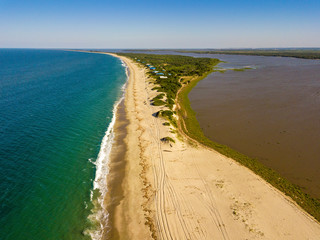 Fototapeta na wymiar Aerial view of beautiful Macaneta Beach, north Maputo, Mozambique