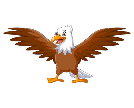 Cartoon eagle standing with wings extended