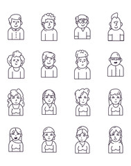 Isolated people avatars line style icon set vector design