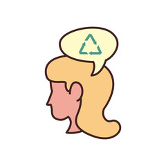 woman head with recycle symbol inside bubble fill style icon vector design