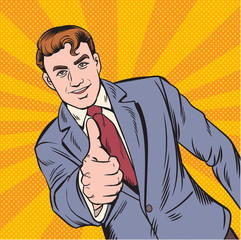 Business people show satisfaction by lifting their thumbs up. Pop art retro illustration comic Style Vector, Separate images of people from the background.