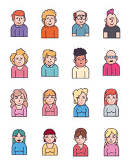 Isolated people avatars fill style icon set vector design