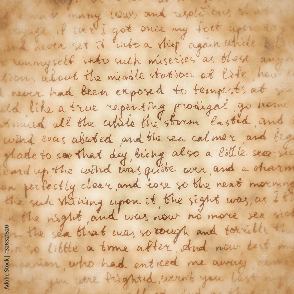 Fototapete brown square background of an inked fragment of a vintage manuscript with a vignette. texture of an 