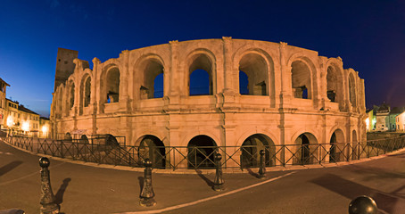 Night view of the Roman amphitheater of Arles in france.