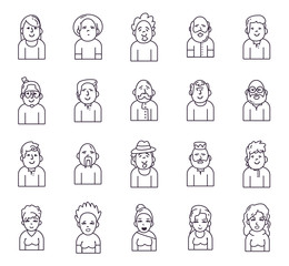 Isolated people avatars line style icon set vector design