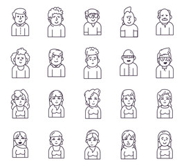 Isolated people avatars line style icon set vector design