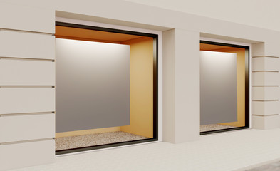 Empty storefront. view from the daytime street.. 3D rendering