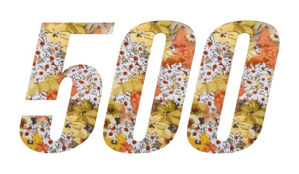 Number 500 with flowered fabric texture on white background.