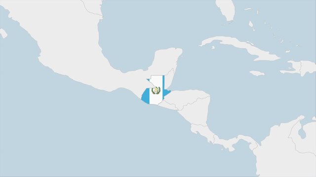 Guatemala map highlighted in Guatemala flag colors and pin of country capital Guatemala City.