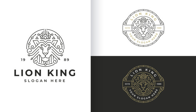 Line art lion logo design