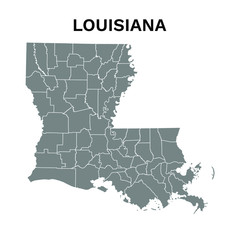 Fototapeta na wymiar Louisiana State Map - Blank Map of Louisiana United States of America with Counties Border Boundaries