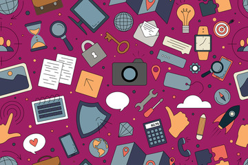 Seo icons seamless pattern. Endless texture for SEO, business and social media marketing